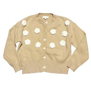 Pinch Tan Cardigan with Cream Floral Details